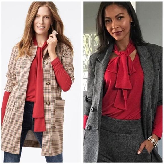 Cabi Tess Knit Top Tie V Neck Women  Firebrick Red Stretch Blouse 3804 Small - Picture 1 of 5